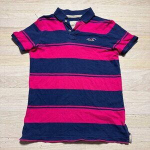 Vintage Hollister Striped Polo Navy Pink Gull Logo M Y2K Preppy